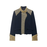 MQTIME  -  Women Fashion  Gold Braided Cropped Military Jacket Autumn Female Chic Jacket Lady Long Sleeve Short Napoleon Coat
