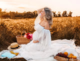 MQTIME  -  Maternity Dresses For Baby Showers Bead Embroidered Mesh Sexy Off Shoulder Dress Elegant Photo Shoot Dress For Women