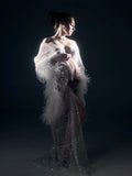 MQTIME  -  Sequin Mesh Evening Gown with Feathered Sleeve for Party & Formal Events | Hot Sale Starry Dress Maternity Photo Shoot