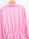 MQTIME  -  Women Long Sleeve Lapel Dress Solid Color Summer Fashion Streetwear Female Pleated Dresses Office Lady Elegant Shirt Dress