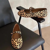 MQTIME  -  Fashion Round Toe  Mary Jane Flats Shoes Women Leopard Print Shallow Shoes Buckle Ballet Footwear Ladies Moccasins Shoes