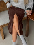  MQTIME  - Solid Commute Mid-Length Skirt For Women High Waist Elegant Commute Half-Slit Slim Party Looks Clothes Female Maxi Skirts