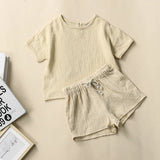  MQTIME  -  Children's Casual Daily Suit 100% Cotton Muslin Summer New Boys And Girls Loose T-Shirt + Drawstring Shorts 2pcs Sets