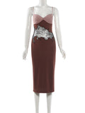 MQTIME  -  Lace Patchwork Dress Women Fashion Sexy Hollow Backless Square Collar Sleeveless Elegant Evening Party Club Bodycon