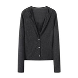  MQTIME  -  Solid Cotton Knitted Cardigan Spring V-Neck Single Breasted Preppy Style Long Sleeve Sweater Women Vintage Cute Y2k Tops