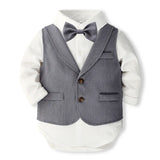 MQTIME  -  4Piece Set Fall Toddler Boy Outfits Korean Fashion Gentleman Suit Long Sleeve Bodysuit+Vest+Pants+Tie Luxury Baby Clothes BC1657