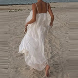 MQTIME  -  Lady Sexy Solid Color Deep V-neck Dress Elegant Suspender Beach Vacation Dress New Summer Chic Sleeveless Backless A-line Dress