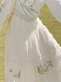 MQTIME  -  Summer Flower Butterfly Embroidery Solid High Waist Mid-length Loose Lace Women's Skirts