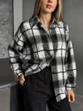 MQTIME  -  2024 Women Autumn Winter Black Plaid Thick Shirt Vintage Oversized Long Sleeve Loose Fit Blouse For Woman