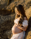 MQTIME  -  ﻿ Boho Maternity Dress Photoshoot One-shoulder Floral  - Bohemia Photography Summer Maxi Dress for Pregnancy Photo Gown Loose Fit