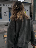 MQTIME  -  Women's Autumn Grey Zipper Outwear Jackets Solid Loose Patchwork High Waist Cropped Top Coat Streetwear Chic Casual Lady Tops