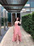 MQTIME  -  Chic Backless Maxi Dresses Women Print Sexy V Neck Suspender Irregular Ruffles Vestidos Beach Vacation Elegant Dresses