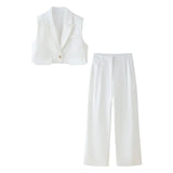 MQTIME  -  Autum Women's European And American Style Flip-up Short Vest Casual Pants Street Style Fashionable Elegant Suit