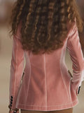 MQTIME  -  Vintage Leopard Printed Patchwork Velvet Jacket Casual Long Sleeve Slim Commute Coat Autumn Winter New Women's Button Outerwear