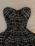  MQTIME  -  Summer Plaid ter Dr Women's Small Size Waist Cinching Design Ele Slimming ort Skirt A-Line Midi Dr