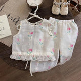 MQTIME  -  Fashion Baby Girl Princess Floral Cotton Clothes Set Vest+Pant 2PCS Infant Toddler Child Flower Clothing Set Baby Clothes 1-7Y
