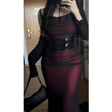 MQTIME  - Sexy Luxury Woman Evening Dress Red Mesh Gothic Elegant Party Bodycon Dresses Maxi Dress Chic Female Night Club Outfits