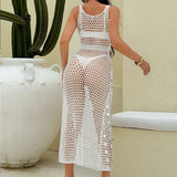 MQTIME  -  New Style Hollow Out Knitted Slip Dress With Glitter Decoration Women's Beach Vacation Bikini Cover Up Sexy Fashion Long Dress