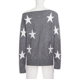 MQTIME  -  Autumn /Winter Lazy Style Contrasting Stars Slanted Shoulder Loose Sweater Spicy Girl T-shirt Off Shoulder Long Sleeved Warm Top