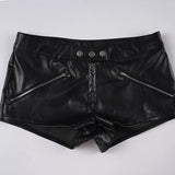 MQTIME  -  Faux Leather Mini Shorts Women Black Button Detail Zipper Pockets Low Rise Casual Going Out Club Party Night Out Outfit