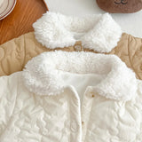 MQTIME  -  Newborn clothes new girls and boys quilted plus velvet coat baby lapel pocket cotton coat autumn and winter coat baby clothes