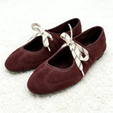 MQTIME  -   Fashion Lace Up Sewing Design Brand Ballet Flats Women High Quality Faux Suede Mary Jane Shoes Comfortable Round Toe Loafers