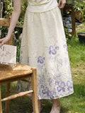 MQTIME  -  French Vacation Flower Print Hollow Out Loose All Match  High Waist Fashion Skirts