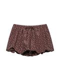 MQTIME  -  Brown Polka Dot Bubble Shorts Women Elastic Drawstring Waist Loose Flowy Puffy Short Pants Summer Holiday Weekend Shorts