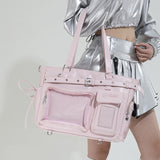  MQTIME  -  Transparent Ita Bag 3-in-1 Tote Backpack, Large Capacity Leather Shoulder Handbag, Multi-compartment Versatile Bag Clear Window