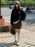MQTIME  -  Womens Oversized Crewneck Knit Pullover 90s Normcore Tomboy Aesthetic Long Sleeve Chunky Sweater Top Solid Basic Coal Midnight Onyx Black Drop Shoulder Wide Ribbed Cuffs Hem Slouchy Baggy Silhouette For Fall Winter