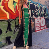 MQTIME  -  Slim Pleat Maxi Dress Vintage Pattern Printed U Collar Backless Dress Sexy Backless Bandage Sleeveless Halter Dress