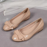 MQTIME  -  Elegant Nude Patent Leather Ballet Flats Women Summer Sweet Bowknot Low Heel Pump Comfort Woman's Hidden Wedge Heel Pumps