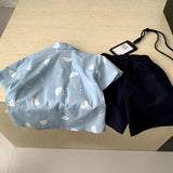  MQTIME  -  Boys' Suit Spring and Summer New Children's Wear Korean Boy Baby Cartoon Cloud Tie Shirt Shorts Two-piece Set Simple