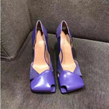 MQTIME  -  Vintage Square toe Patchwork Hollow out Women Pumps Spring Summer Fashion Patent Leather Slip-on Thin High heels Party Shoes