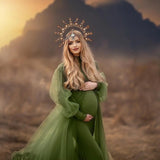 MQTIME  -  Green Mermaid Maternity Dress Photoshoot High Neck Pregnant Women Photography Robe Long Sleeve Babyshower Gown Customized