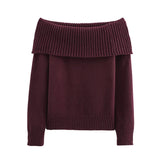 MQTIME  -  Elegant Knitted Off Shoulder Sweater Women Loose Solid Long Sleeve Pullover Sweaters Lady Spring Versatile Chic Street Knitwear