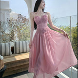 MQTIME  -  Women Summer Pink Backless Elastic Strap Long Beach Dress robe elegante femme boho dress vestidos платье высокое качество