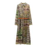 MQTIME  -  Long Sleeve Romantic Maxi Dress High Street Fashion Style Blouses Dress Button Down Chiffon Printed Vestidos Vacation Dress
