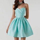  MQTIME  -  New Dress Pleated Suspenders Sexy Temperament Rhinestone Skirt