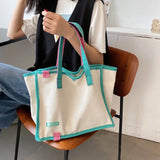 MQTIME  -  Casual Large Capaci Canvas oulder Bag Handbag Artistic Tote Bag Trendy New Ins Big Bag Soft Foldable Magnetic Bule