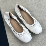 MQTIME  -  Vintage Rivet Bowknot Women Ballet Pumps Comfortable Soft Leather 3cm Thick Heeled Lazy Loafers Spring Summer Casual Girls Shoes