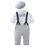 MQTIME  -  4Piece Sets Fall Newborn Boy Clothes Fashion Gentleman Cotton Long Sleeve Bodysuit+Pants+Straps+Hat Baby Luxury Clothing BC1566