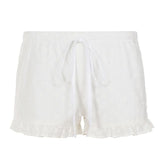 MQTIME  -  Elastic Waist Drawstring Low Waist Thin Versatile Hot Pants Women's Hollow Ruffle Edge Lace-up Beach Shorts