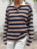 MQTIME  -  Women s Striped Long Sleeve T-shirt with Turn-down Collar Perfect for Casual Daily Wear in the Fall Season Streetwear Style