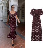  MQTIME  -  Women Sexy Dress Fashion Short Sleeves Bodycon Dresses Women Spring Summer Elegant Dot Print Party Long Dress
