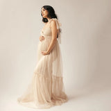 MQTIME  -  Maternity Summer Photography Dress Sleeveless Off Shoulder Soft Tulle Women Pregnancy Gown for Baby Shower Photoshoot