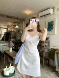 MQTIME  -  Summer White Belted  Knot Strap Dr Women's A-Line  Skirt Slimming Effect Korean Sle Commute