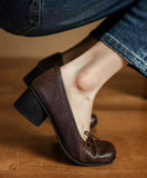 MQTIME  -  Fashion Square toe Bowknot Soft Leather Women Pumps Spring Summer Ballet Style Thick High heels Casual Chunky Loafer Shoes