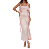 MQTIME  -  Elegant Sleeveless Maxi Dress with Flattering Ruched Detail and Chic V-Neckline for Women s Evening Party Wear