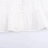 MQTIME  -  Women Fashion White Hollow Out Sling Top Sexy Tie Straps Button Front Peplum Hem Vest Summer Y2k Street Holiday Shirts